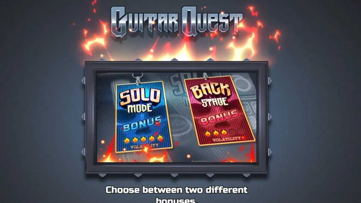 Tampilan visual slot Guitar Quest dengan nuansa garage rock dan peralatan musik.